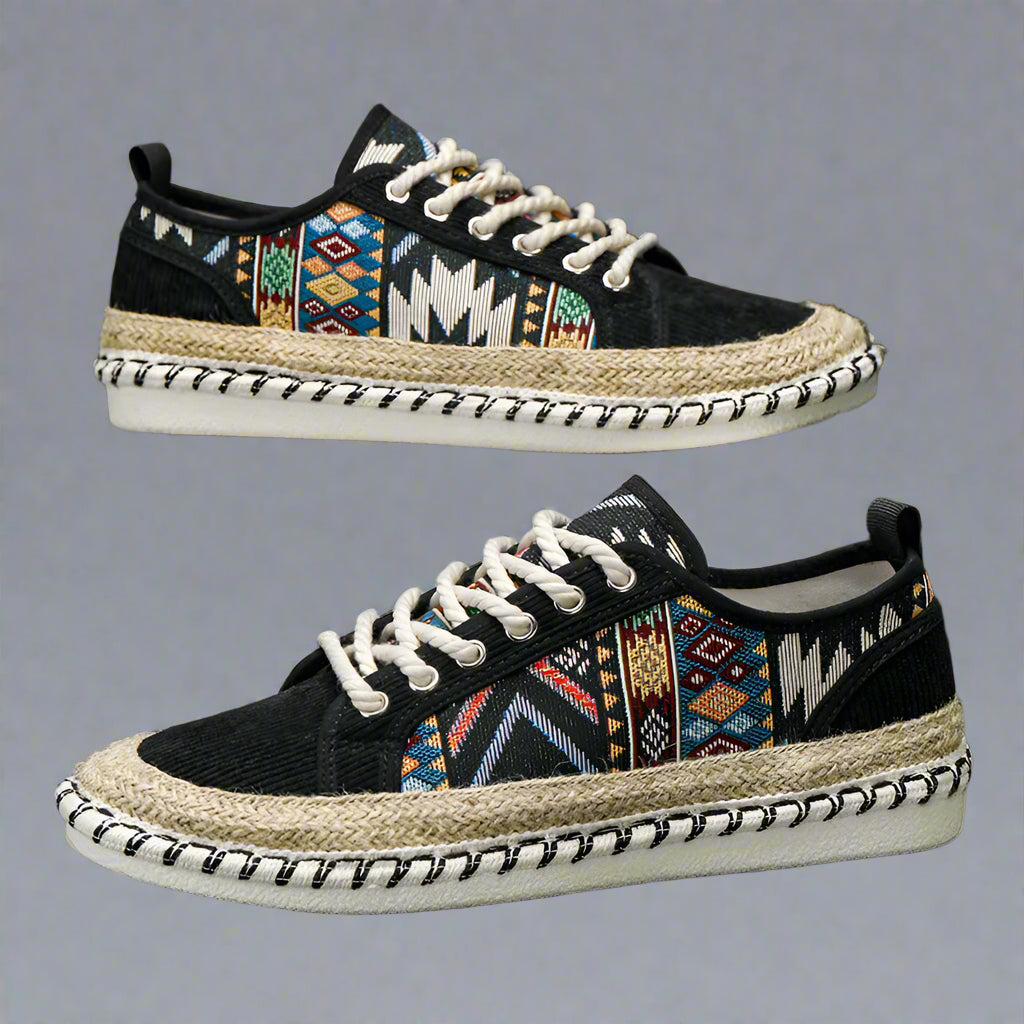 Men’s Boho Casual Sneakers | Ethnic Canvas Shoes Espadrille Style