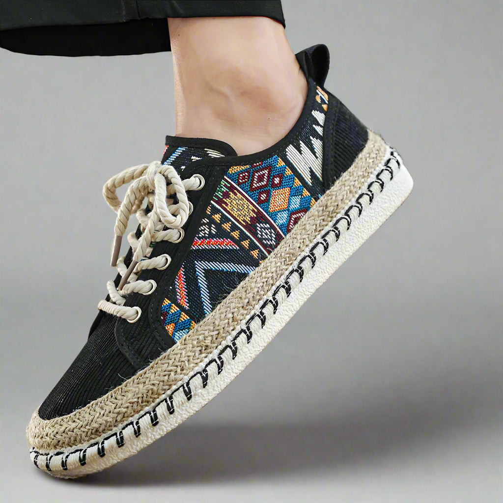 Men’s Boho Casual Sneakers | Ethnic Canvas Shoes Espadrille Style