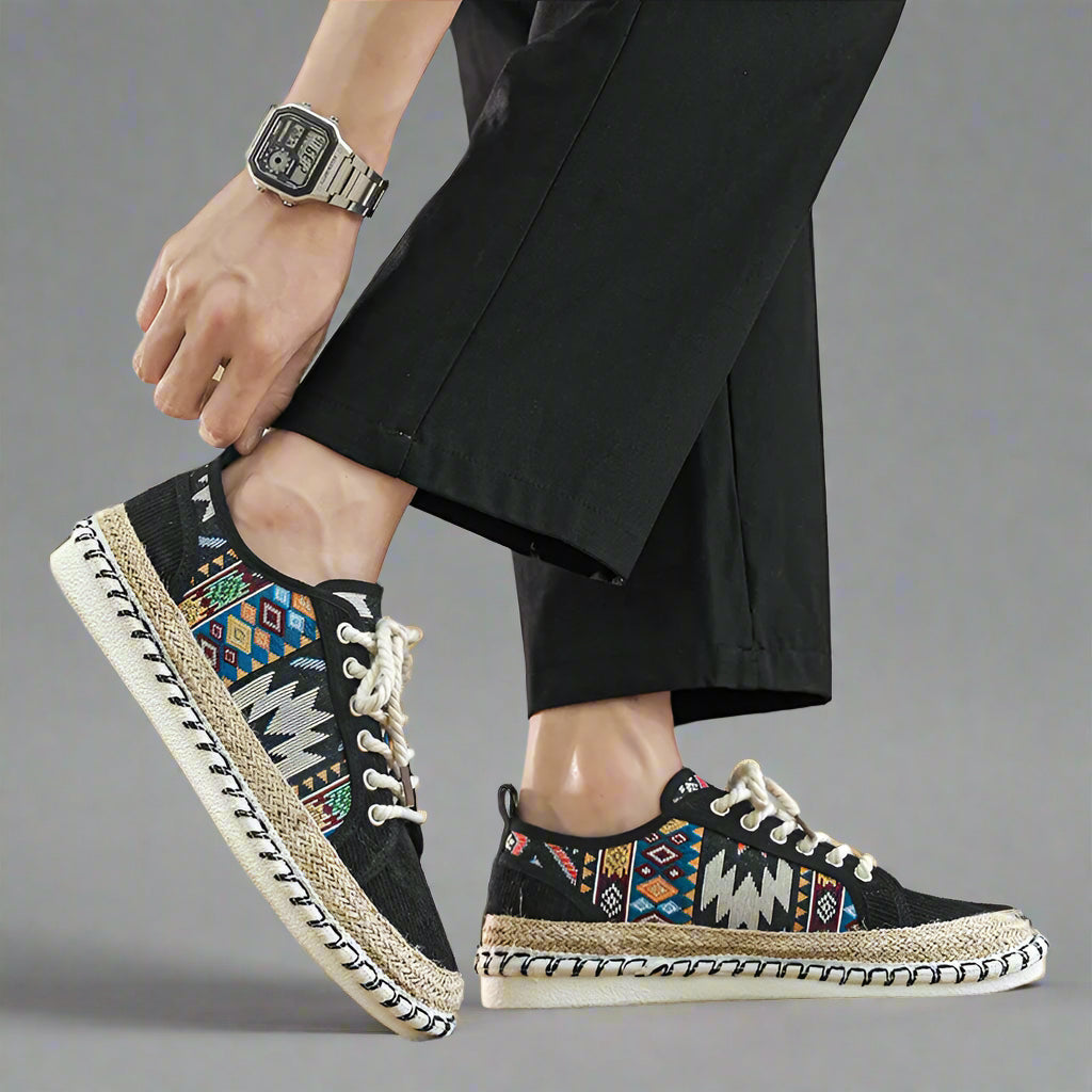 Men’s Boho Casual Sneakers | Ethnic Canvas Shoes Espadrille Style