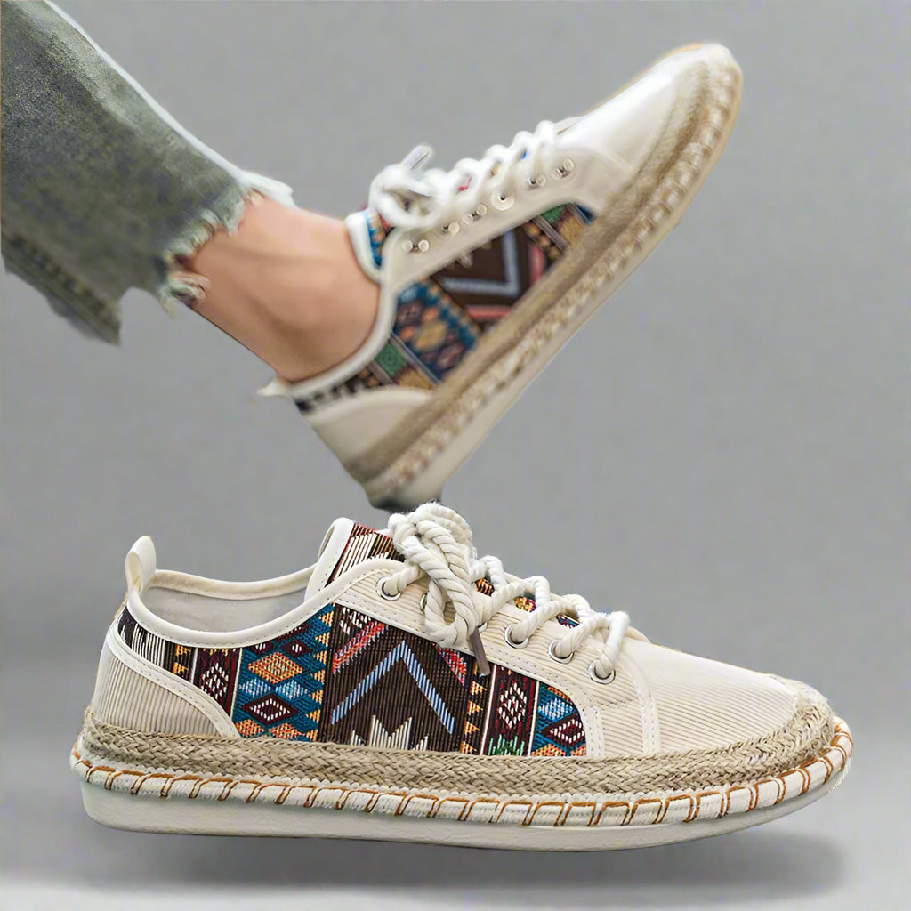 Men’s Boho Casual Sneakers | Ethnic Canvas Shoes Espadrille Style