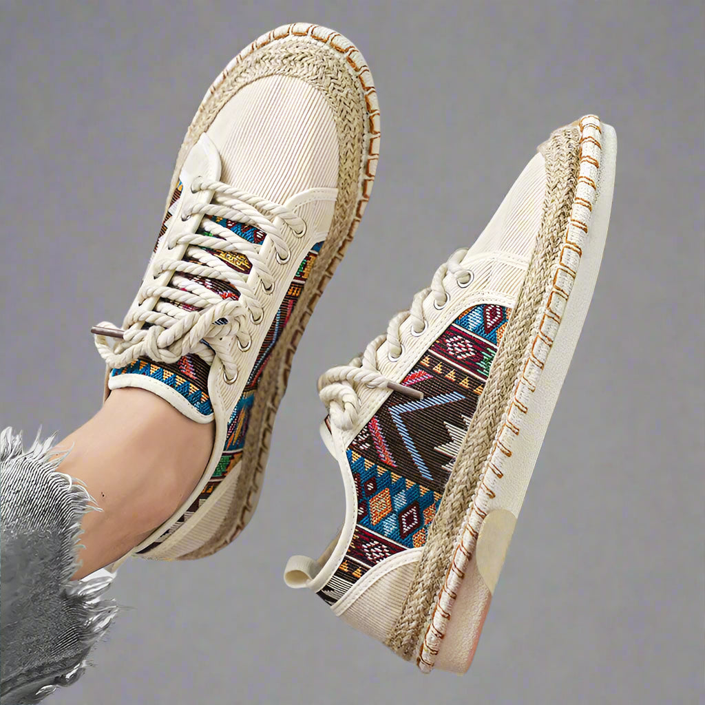 Men’s Boho Casual Sneakers | Ethnic Canvas Shoes Espadrille Style