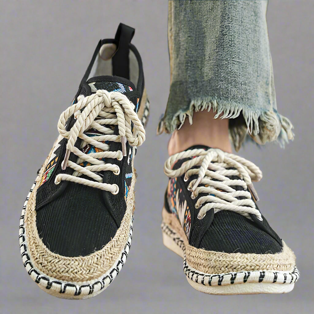Men’s Boho Casual Sneakers | Ethnic Canvas Shoes Espadrille Style